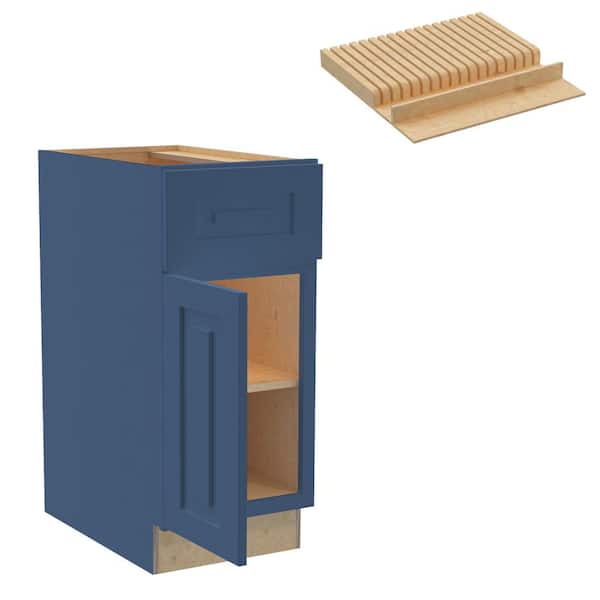 Home Decorators Collection Grayson 15 in. W x 24 in. D x 34.5 in. H Assembled Plywood Base Kitchen Cabinet in Mythic Blue with Knife Block LH