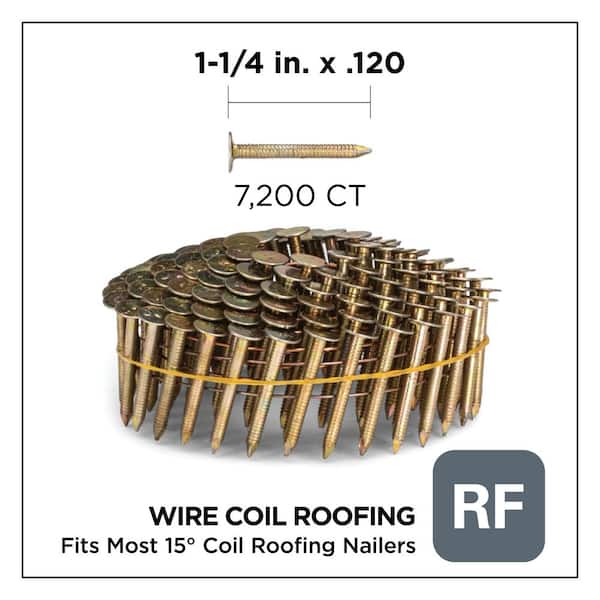 1-1/4 in. x 0.120 in. 11-Gauge Electrogalvanized Ring Shank Wire Coil Roofing Nails (7200 per Box)