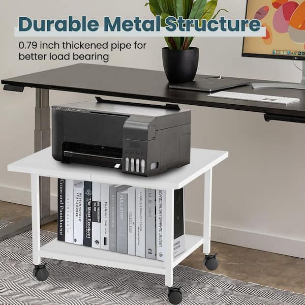 Under Desk Rolling Under Desk Printer Stand With Storage Shelf And
