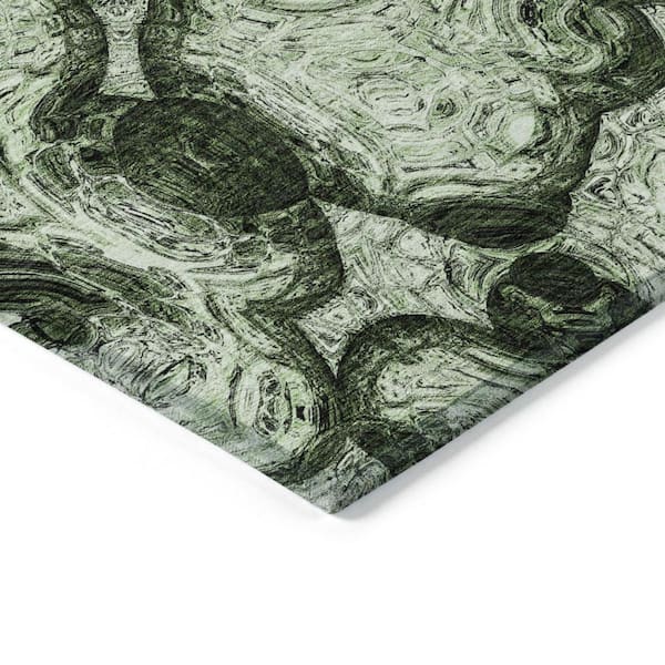 Artichoke Green, Emerald 5 ft. x 8 ft. Woven Abstract Polyester Rectangle Indoor / Outdoor Area Rug