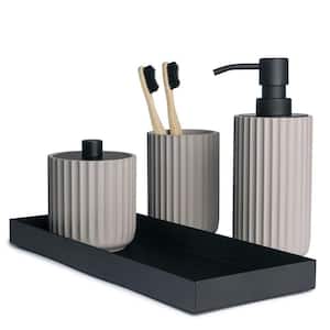 4-Piece Bathroom Accessory Set with Toothbrush Holder, Soap Dispenser, Cotton Jar, Tray in Grey