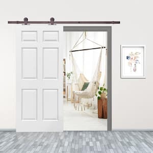 36 in. x 80 in. White Primed Composite MDF 6 Panel Interior Sliding Barn Door with Hardware Kit