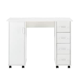 41.73 in. Retangular White Wood 4 Drawer Computer Desk with A Cabinet