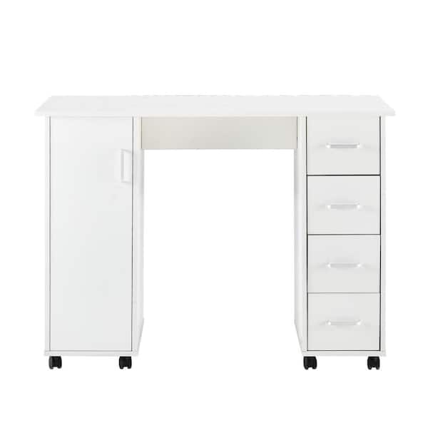 Unbranded 41.73 in. Retangular White Wood 4 Drawer Computer Desk with A Cabinet