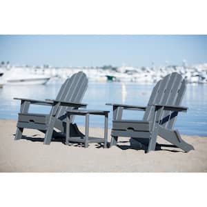 Balboa Gray Outdoor Patio Plastic Adirondack Chair and Table Set (3-Piece)