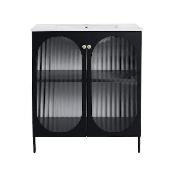 Satico 30 in. Freestanding Black Bath Vanity with White Ceramic Sink Top Unassembled