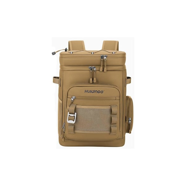 31.7 qt. Large Waterproof Insulated Soft-Side Cooler Backpack for Camping, Picnic and Travel in Brown