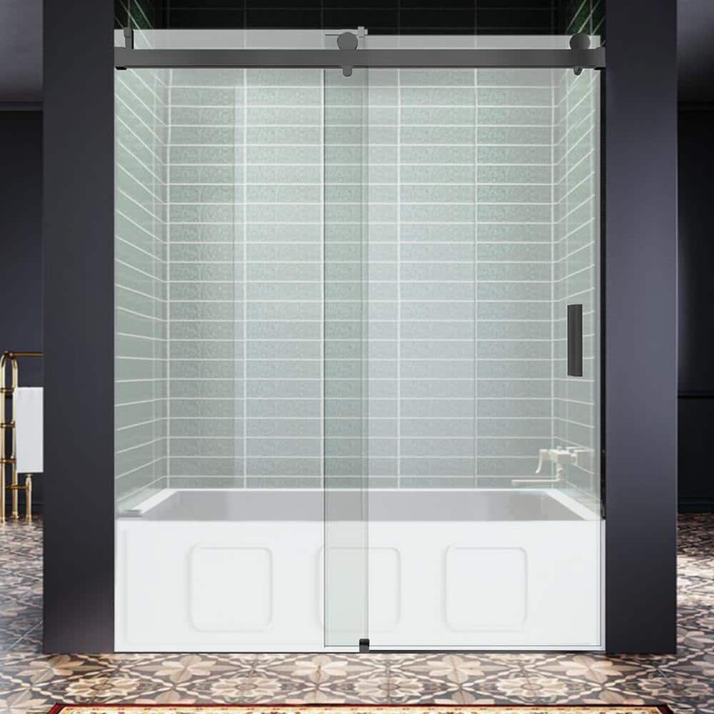 66-72 in W. x 76 in H. Frameless Single Sliding Soft Close Shower Door in Matte Black,3/8 in.(10 mm) Tempered Glass price history on PriceWatchPro