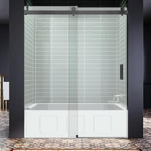 66-72 in W. x 76 in H. Frameless Single Sliding Soft Close Shower Door in Matte Black,3/8 in.(10 mm) Tempered Glass