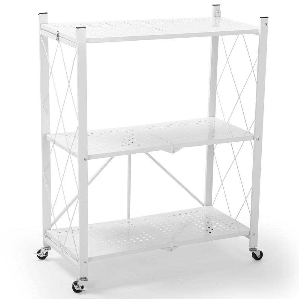 White 3-Tier Metal Collapsible Garage Storage Shelving Unit (28 in. W x 35 