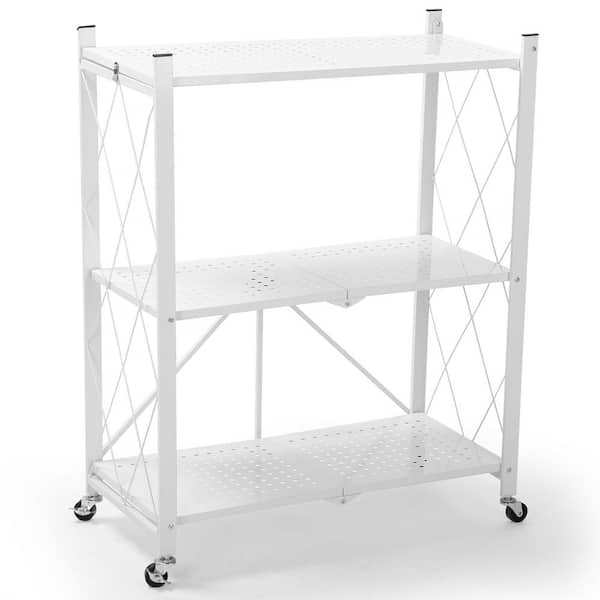 Unbranded White 3-Tier Metal Collapsible Garage Storage Shelving Unit (28 in. W x 35 in. H x 15 in. D)