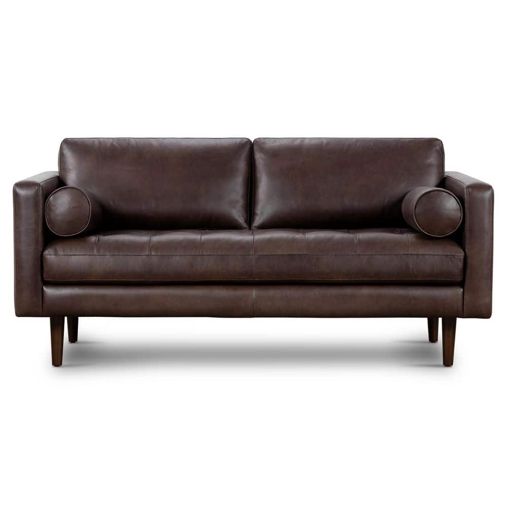 Reviews for Poly and Bark Napa 72" Slope Arm Leather Apartment Straight Sofa in Brown Pg 1