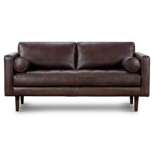 Poly and Bark Napa 72" Slope Arm Leather Apartment Straight Sofa in Brown