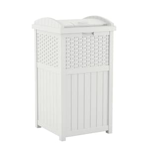 33 Gal. Hideaway Trash Can for Patio Resin Outdoor Trash with Lid - Use in Backyard, Deck, or Patio White