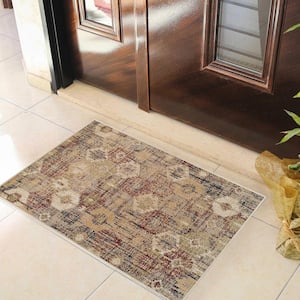 Arabella Gold 2 ft. x 3 ft. Modern Distressed Diamonds Polypropylene Area Rug