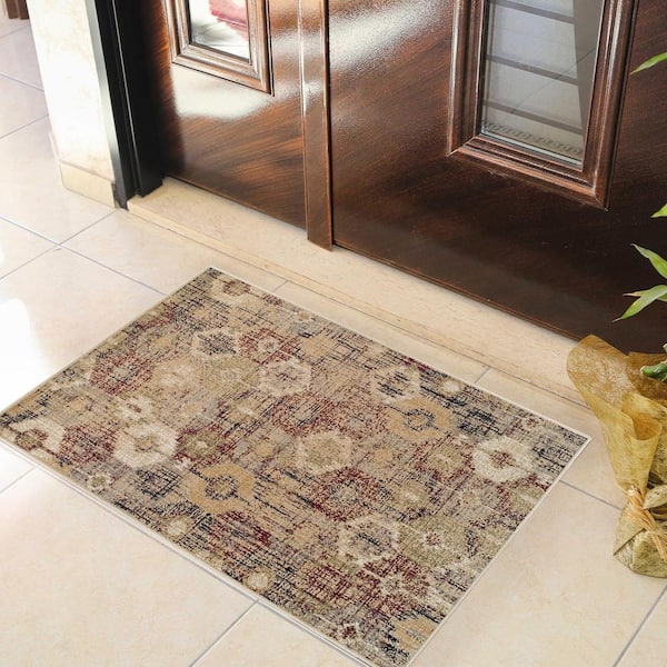 Arabella Gold 2 ft. x 3 ft. Modern Distressed Diamonds Polypropylene Area Rug