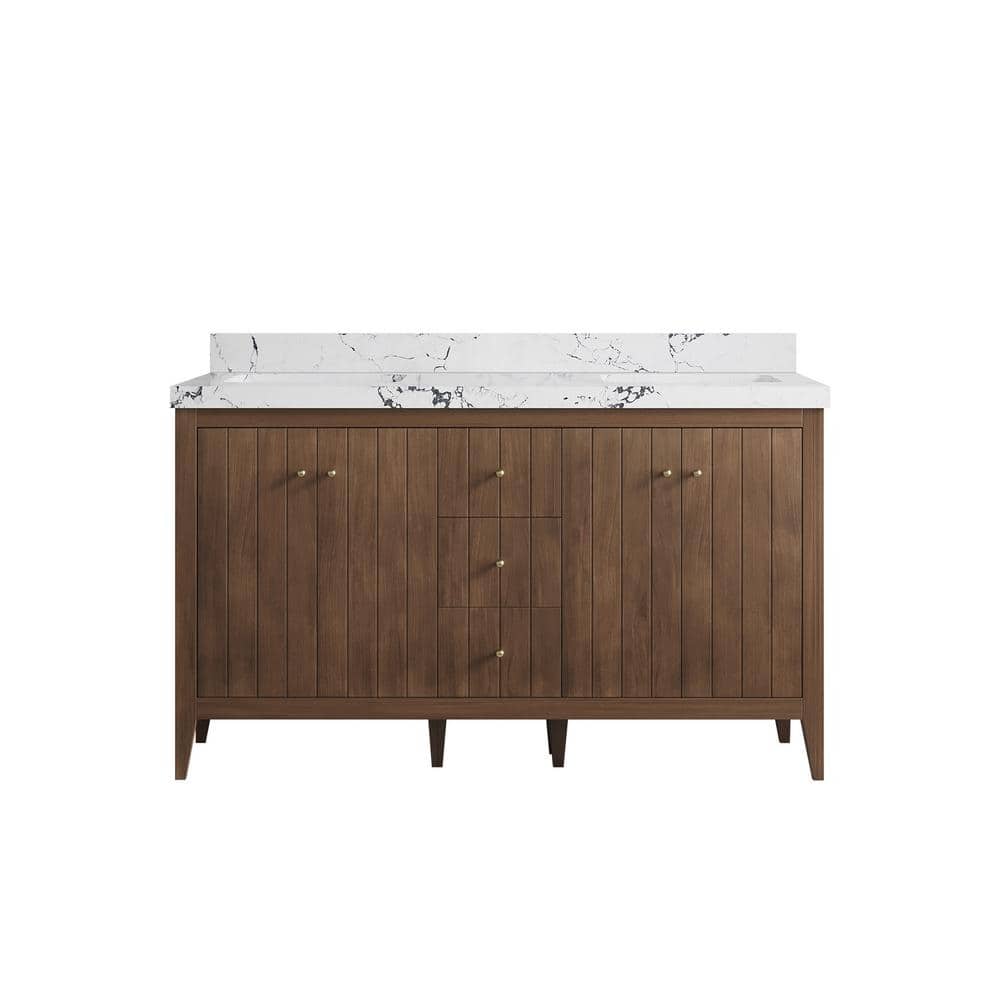 Atlanta Teak 60 in. W x 22 in. D x 36 in. H Double Sink Bath Vanity in Dark Natural with 2 in. Viola Night qt. Top price history on PriceWatchPro