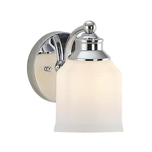 Lydia 5.13 in. 1-Light Iron/Frosted Glass Farmhouse Cottage LED Chrome Vanity Light
