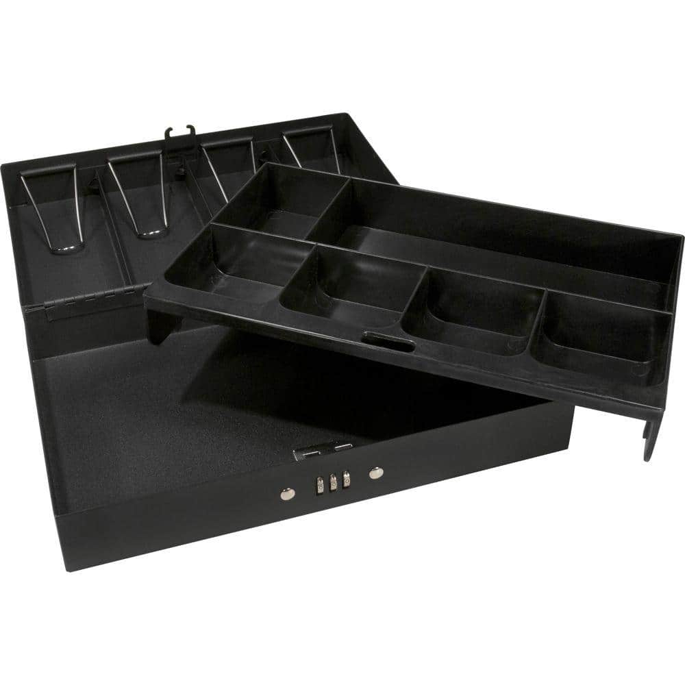 Black Steel Cash Box with Combination Lock and Removable Tray