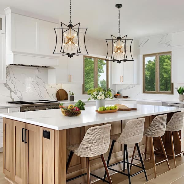 20.5 in. 6-Light Black Kitchen Island Pendant Light, Modern Dining Room Cage Chandelier, Dark Gold Sputnik Chandelier