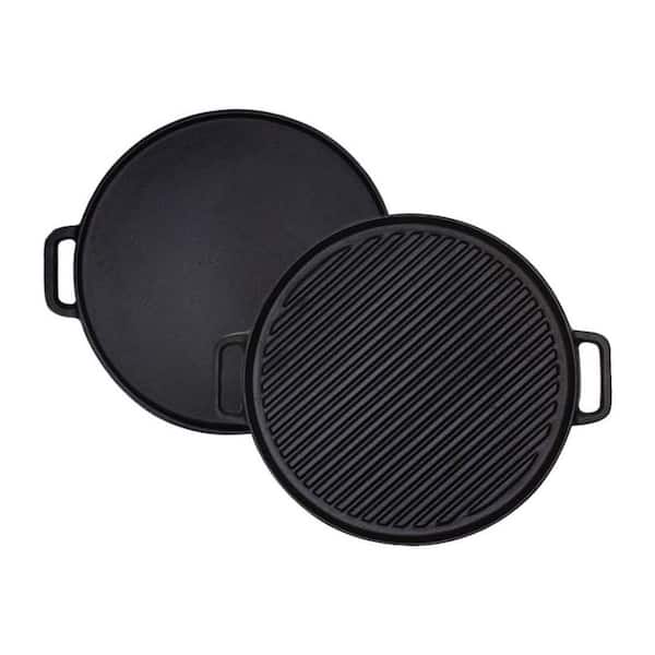 Reversible Double Handled Cast Iron 12 in. Grill Griddle Nonstick Pre-Seasoned Flat Ribbed for Stove and Campfire