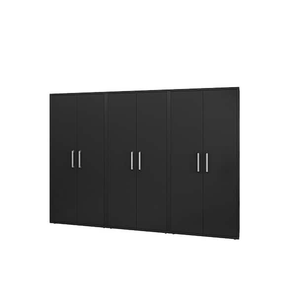 Manhattan Comfort Eiffel 106.29 in. W x 73.43 in. H x 17.72 in. D 4-Shelf Freestanding Cabinet in Matte Black (Set of 3)