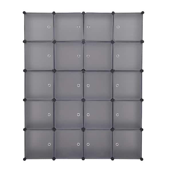 16-Cube Storage Organizer with 16 Doors and 2 Hanging Rods-Black | Costway