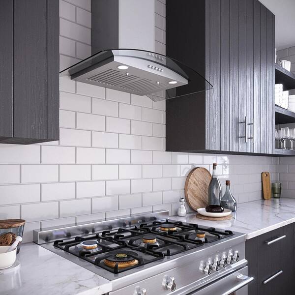 Wall Mount Range Hood 30 inch with Soft Touch Control in Stainless Steel &  Tempered Glass, Stove Vent Hood for Kitchen with 3 Speed Fan, Permanent