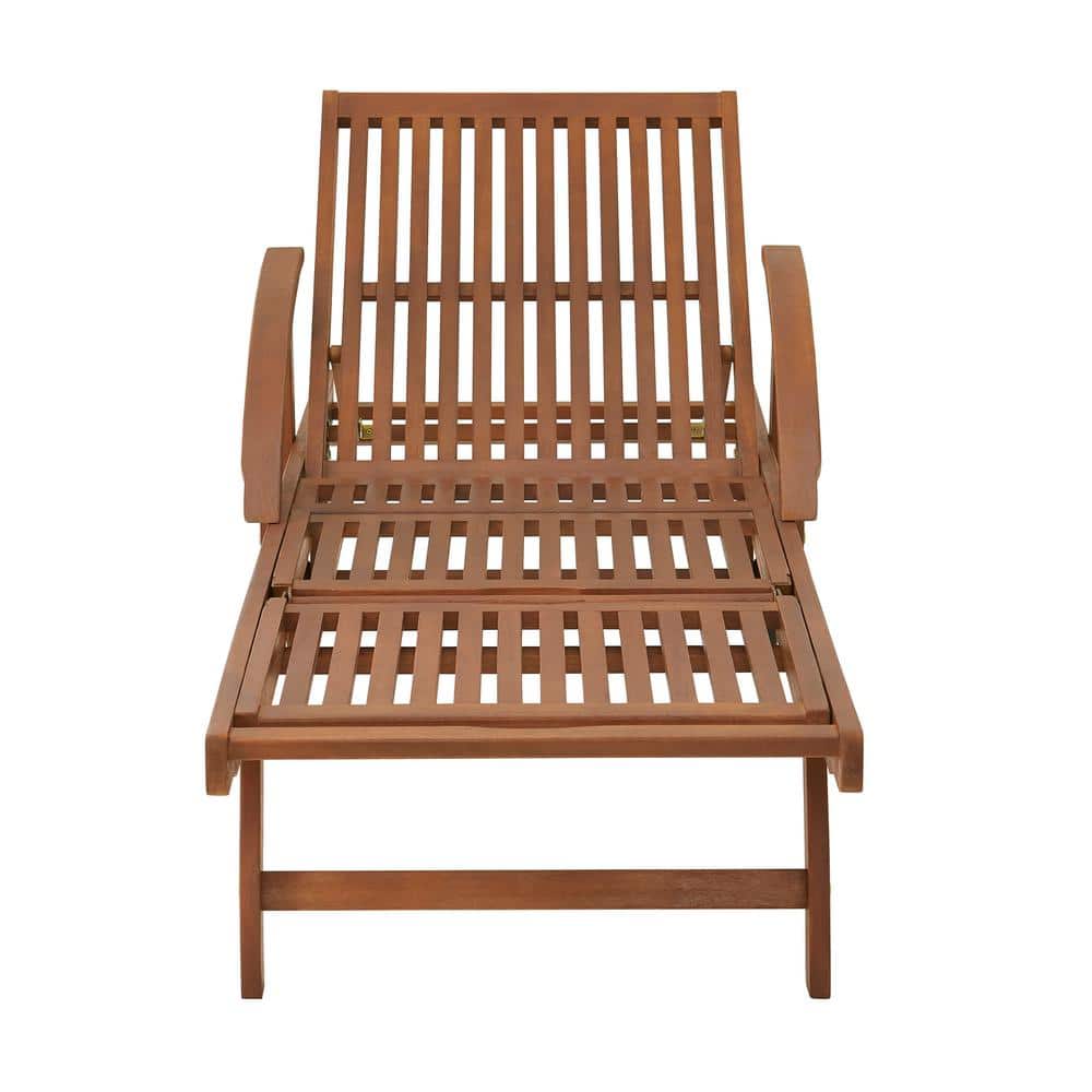 Caspian Adjustable Eucalyptus Wood Outdoor Chaise Lounge with Wheels