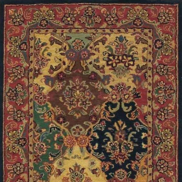 4 ft. x 6 ft. Tan Black and Red Wool Floral Area Rug