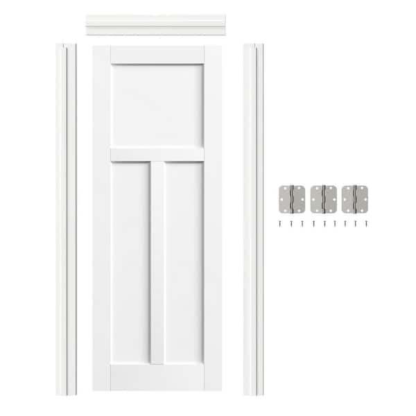 30 in. x 80 in. T Shaped, Composite, White Primed, MDF Prehung Interior Door Left-Handed with Door Jamb and Hardware Kit