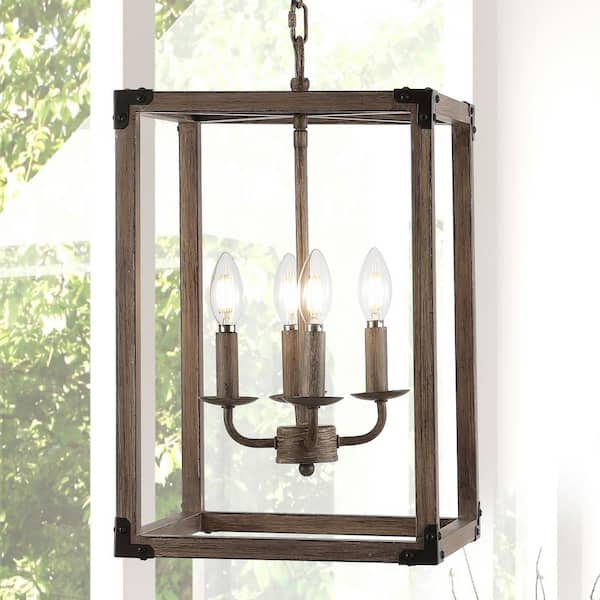 Magnolia 12.13 in. 4-Light Brown/Oil Rubbed Bronze Adjustable Iron Rustic Farmhouse LED Pendant