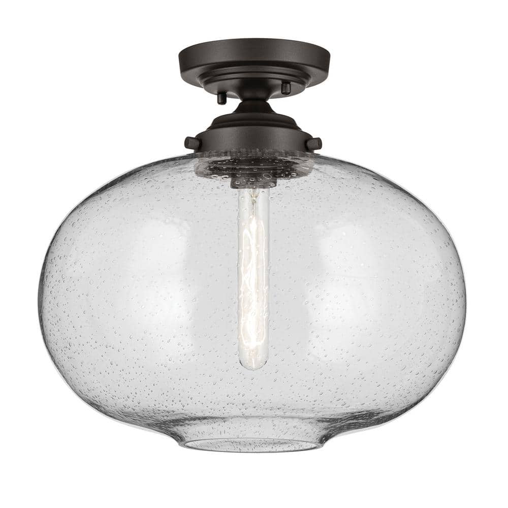 Avery 14.5 in. 1-Light Olde Bronze Hallway Vintage Industrial Semi-Flush Mount Ceiling Light with Clear Seeded Glass price history on PriceWatchPro