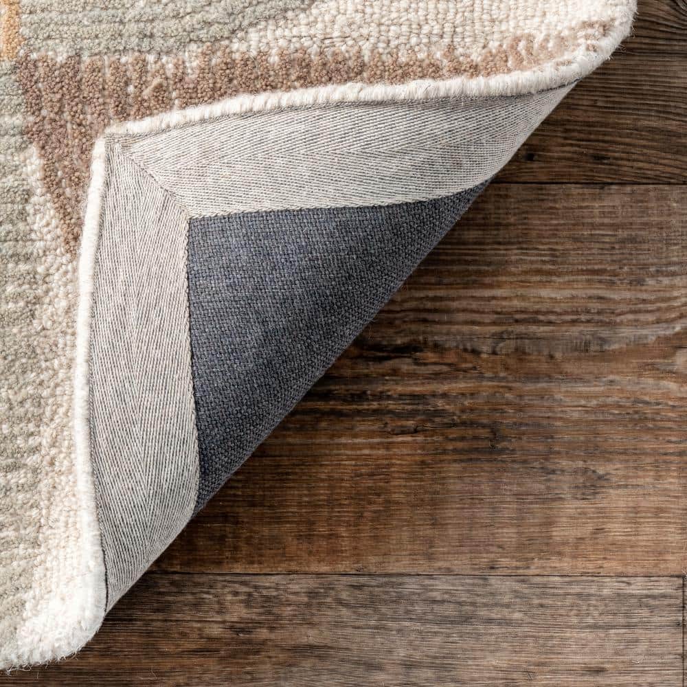 Beige and Light Gray Geometric Wool Tufted Area Rug, 5' x 8'