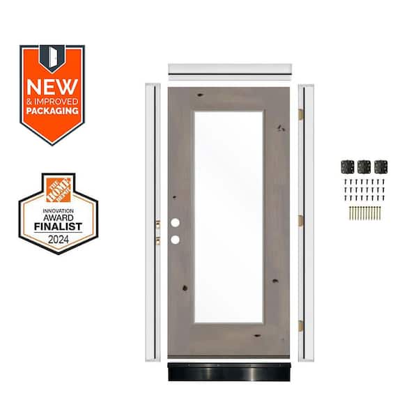 Krosswood Doors DIY 36 in. x 80 in. Right-Hand Full-Lite Clear Glass Grey Stain Alder Wood Front Door Kit w/ Quick Assemble Jamb