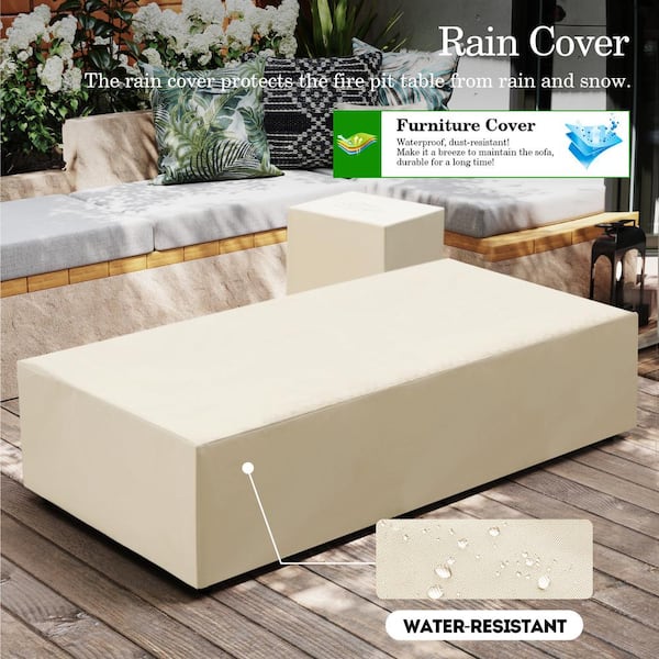 56 in. Rectangular Magnesium Oxide Outdoor Fire Pit Table with Tank Cover and Rain Cover in Dark Gray