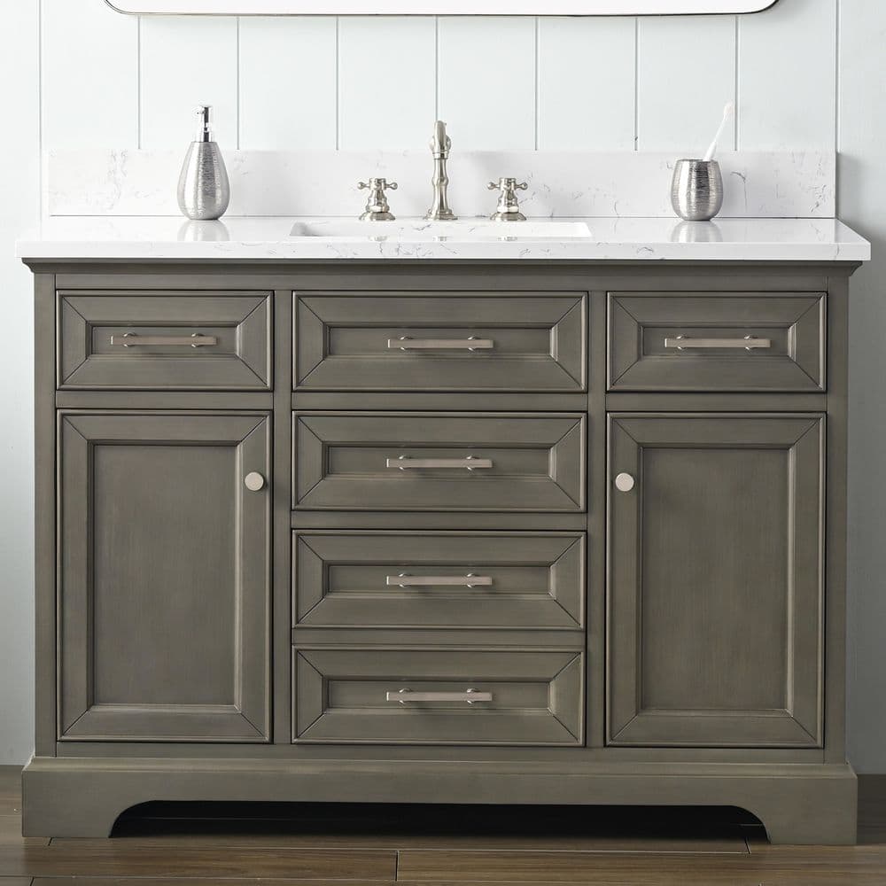 Thompson 48 in. W x 22 in. D Bath Vanity in Silver Gray with Engineered Stone Vanity in Carrara White with White Sink price history on PriceWatchPro