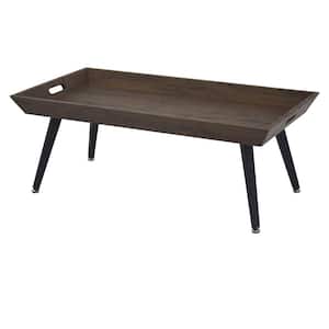 23 in. L Brown and Black Rectangular Wooden Coffee Table with Tray Top and Metal Legs