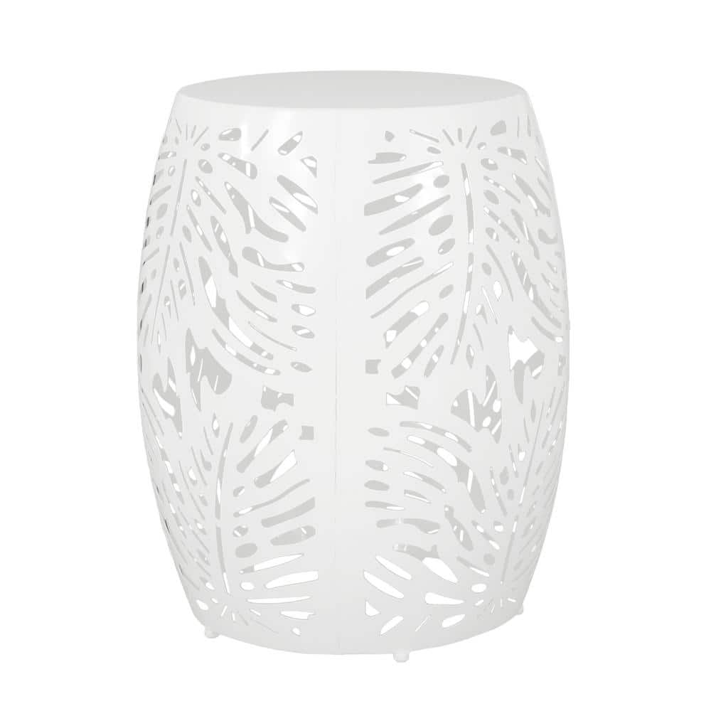 Lindsey White Barrel Metal Outdoor Patio Side Table