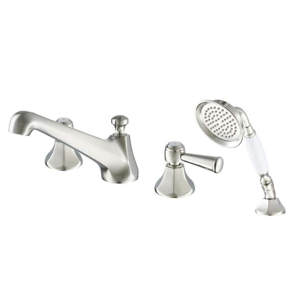 Classical 2-Handle Deck-Mount Roman Tub Faucet with Hand Shower in Polished Nickel