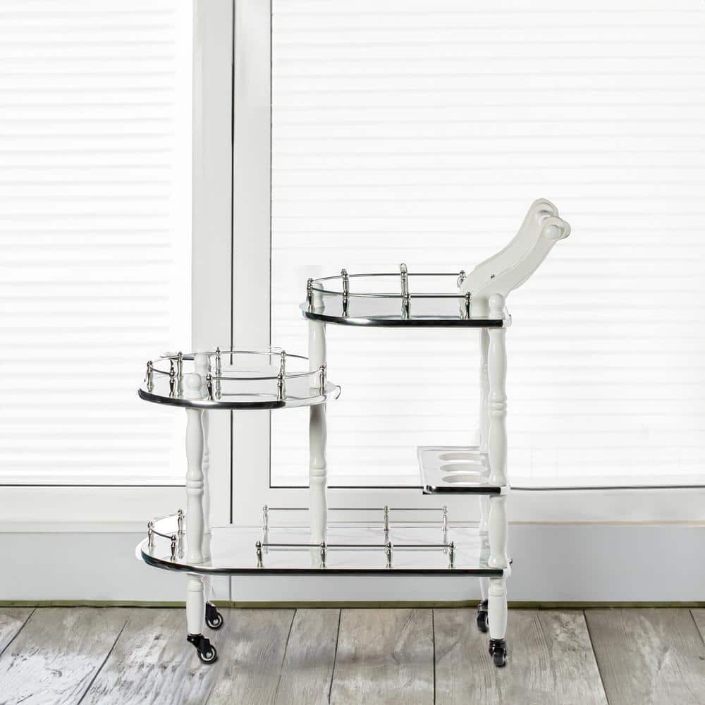 Gray Rectangular Wood Bar Cart with Wine Rack and Storage