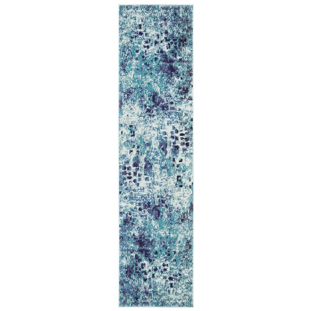 Gray and Blue Hand-knotted Synthetic Runner Rug