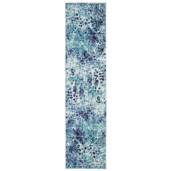 SAFAVIEH Madison Turquoise/Navy 2 ft. x 10 ft. Geometric Runner Rug