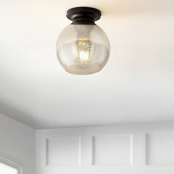 Atlas 7.75 in. Mercury Silver/Oil Rubbed Bronze Metal/Glass LED Flush Mount