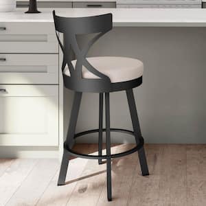 Washington 26" Cream Faux Leather / Black Metal Swivel Counter Stool