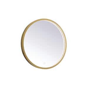 Timeless Home 21 in. W x 21 in. H Modern Round Aluminum Framed LED Wall Bathroom Vanity Mirror in Brass