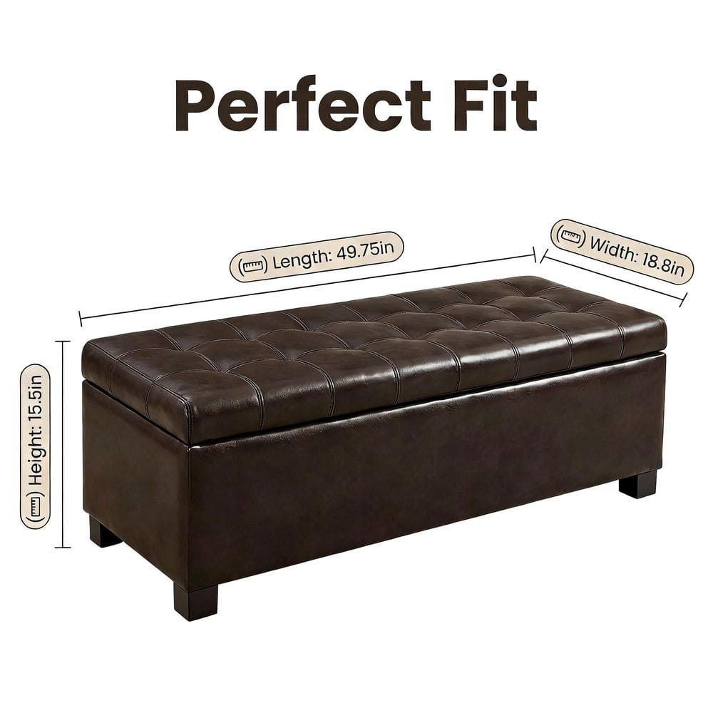 Dimension diagram for the storage ottoman bench showing length and width.