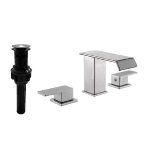 Ana 8 in. Widespread Double Handle Bathroom Faucet with Drain Kit Included in Brushed Nickel