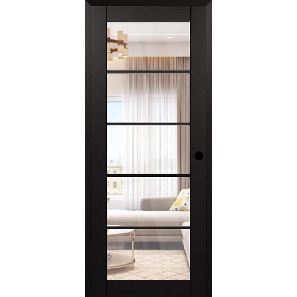 Vona 5 Lite DIY-Friendly 24 in. x 80 in. Left-Handed Clear Glass Black Matte Composite Single Prehung Interior Door price history on PriceWatchPro