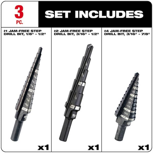 Milwaukee Black Oxide Step Drill Bit Set (3-Piece) 48-89-9221